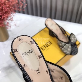 Fendi Exquisite Embroidered Jacquard Bow High Heeled Slippers For Women