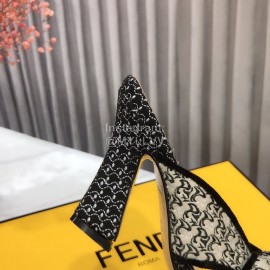 Fendi Exquisite Embroidered Jacquard Bow High Heeled Slippers For Women