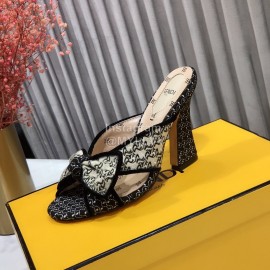 Fendi Exquisite Embroidered Jacquard Bow High Heeled Slippers For Women