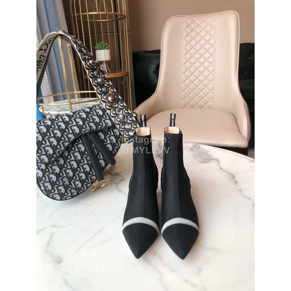 Fendi New Calf Leather High Heel Short Boots For Women Black