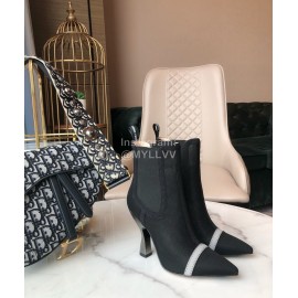 Fendi Fashion Calf Leather High Heel Short Boots For Women Black