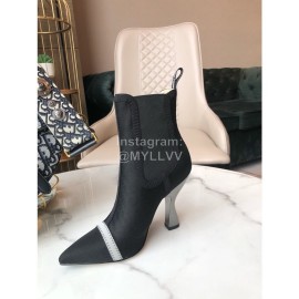 Fendi Fashion Calf Leather High Heel Short Boots For Women Black