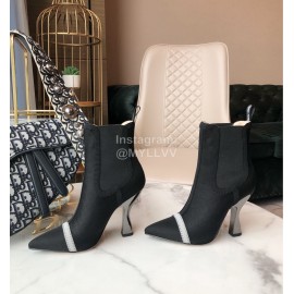 Fendi Fashion Calf Leather High Heel Short Boots For Women Black