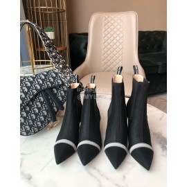 Fendi Fashion Calf Leather High Heel Short Boots For Women Black