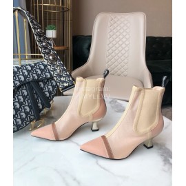 Fendi New Calf Leather High Heel Short Boots For Women Pink