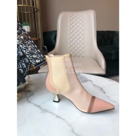 Fendi New Calf Leather High Heel Short Boots For Women Pink