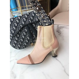 Fendi New Calf Leather High Heel Short Boots For Women Pink
