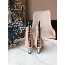 Fendi New Calf Leather High Heel Short Boots For Women Pink