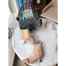 Fendi New Calf Leather High Heel Short Boots For Women Pink