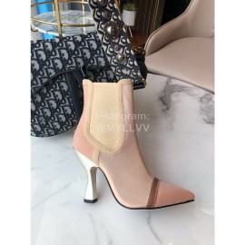 Fendi Fashion Calf Leather High Heel Short Boots For Women Pink