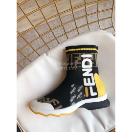 Fendi New Autumn Winter Knitted Leather Boots For Women Black