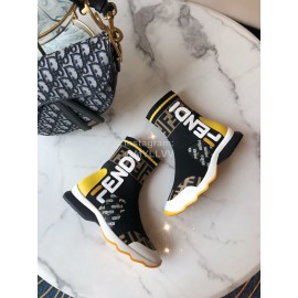 Fendi New Autumn Winter Knitted Leather Boots For Women Black