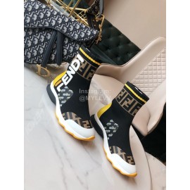 Fendi New Autumn Winter Knitted Leather Boots For Women Black