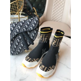 Fendi New Autumn Winter Knitted Leather Boots For Women Black