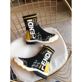 Fendi New Autumn Winter Knitted Leather Boots For Women Black