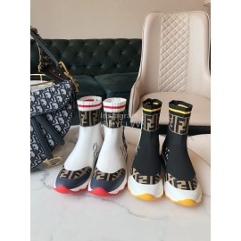 Fendi New Autumn Winter Knitted Leather Boots For Women Black