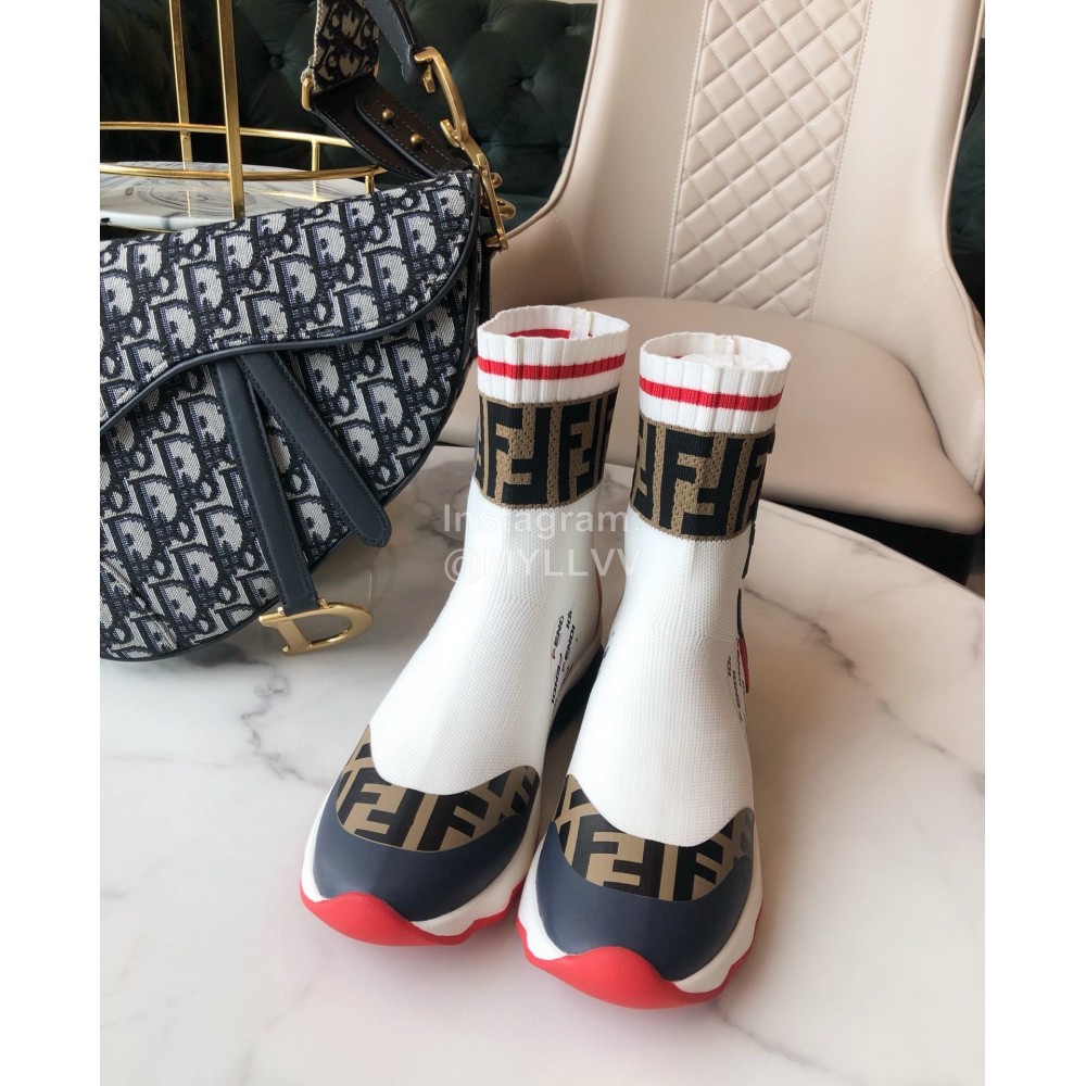Fendi New Autumn Winter Knitted Leather Boots For Women White