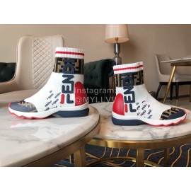 Fendi New Autumn Winter Knitted Leather Boots For Women White