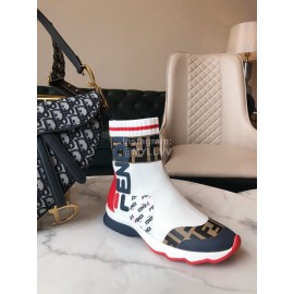 Fendi New Autumn Winter Knitted Leather Boots For Women White