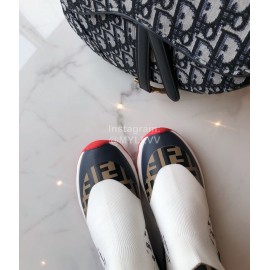 Fendi New Autumn Winter Knitted Leather Boots For Women White