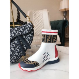 Fendi New Autumn Winter Knitted Leather Boots For Women White