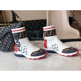 Fendi New Autumn Winter Knitted Leather Boots For Women White