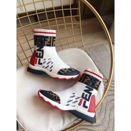 Fendi New Autumn Winter Knitted Leather Boots For Women White