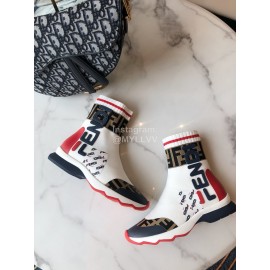 Fendi New Autumn Winter Knitted Leather Boots For Women White