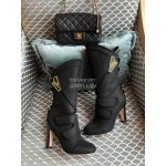 Fendi Autumn And Winter Black Silk Calf High Heeled Boots For Women 