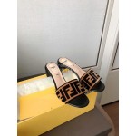 Fendi New Double F Letter Velvet Sheepskin High Heel Slippers For Women