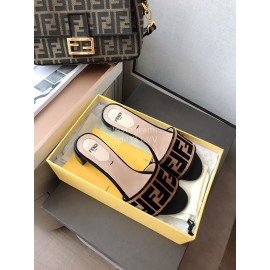 Fendi New Double F Letter Velvet Sheepskin High Heel Slippers For Women