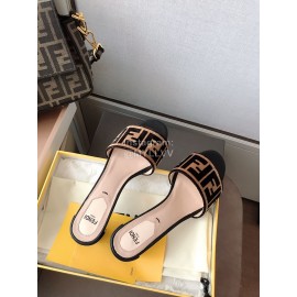 Fendi New Double F Letter Velvet Sheepskin High Heel Slippers For Women