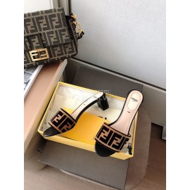 Fendi New Double F Letter Velvet Sheepskin High Heel Slippers For Women