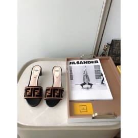 Fendi New Double F Letter Velvet Sheepskin High Heel Slippers For Women