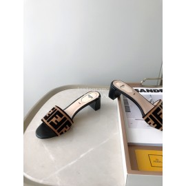 Fendi New Double F Letter Velvet Sheepskin High Heel Slippers For Women