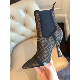 Fendi Autumn Winter Letter Printed Silk Cowhide High Heeled Boots For Women