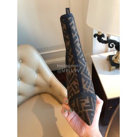 Fendi Autumn Winter Letter Printed Silk Cowhide High Heeled Boots For Women