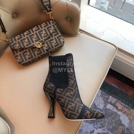 Fendi Autumn Winter Letter Printed Silk Cowhide High Heeled Boots For Women
