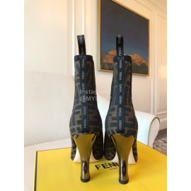 Fendi Autumn Winter Letter Printed Silk Cowhide High Heeled Boots For Women