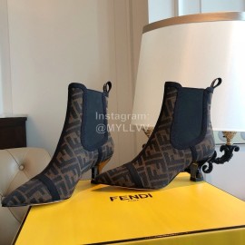 Fendi Autumn Winter New Letter Printed Silk Cowhide High Heeled Boots For Women