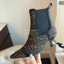 Fendi Autumn Winter New Letter Printed Silk Cowhide High Heeled Boots For Women