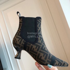 Fendi Autumn Winter New Letter Printed Silk Cowhide High Heeled Boots For Women