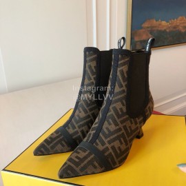 Fendi Autumn Winter New Letter Printed Silk Cowhide High Heeled Boots For Women