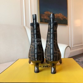 Fendi Autumn Winter New Letter Printed Silk Cowhide High Heeled Boots For Women