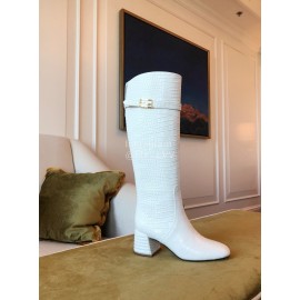 Fendi White Crocodile Calf High Heeled Boots For Women 