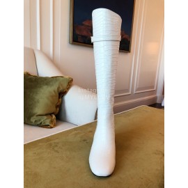 Fendi White Crocodile Calf High Heeled Boots For Women 