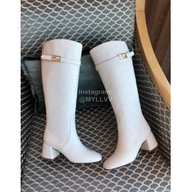 Fendi White Crocodile Calf High Heeled Boots For Women 