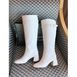 Fendi White Crocodile Calf High Heeled Boots For Women 