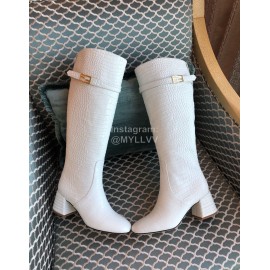 Fendi White Crocodile Calf High Heeled Boots For Women 