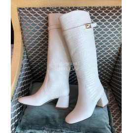 Fendi White Crocodile Calf High Heeled Boots For Women 